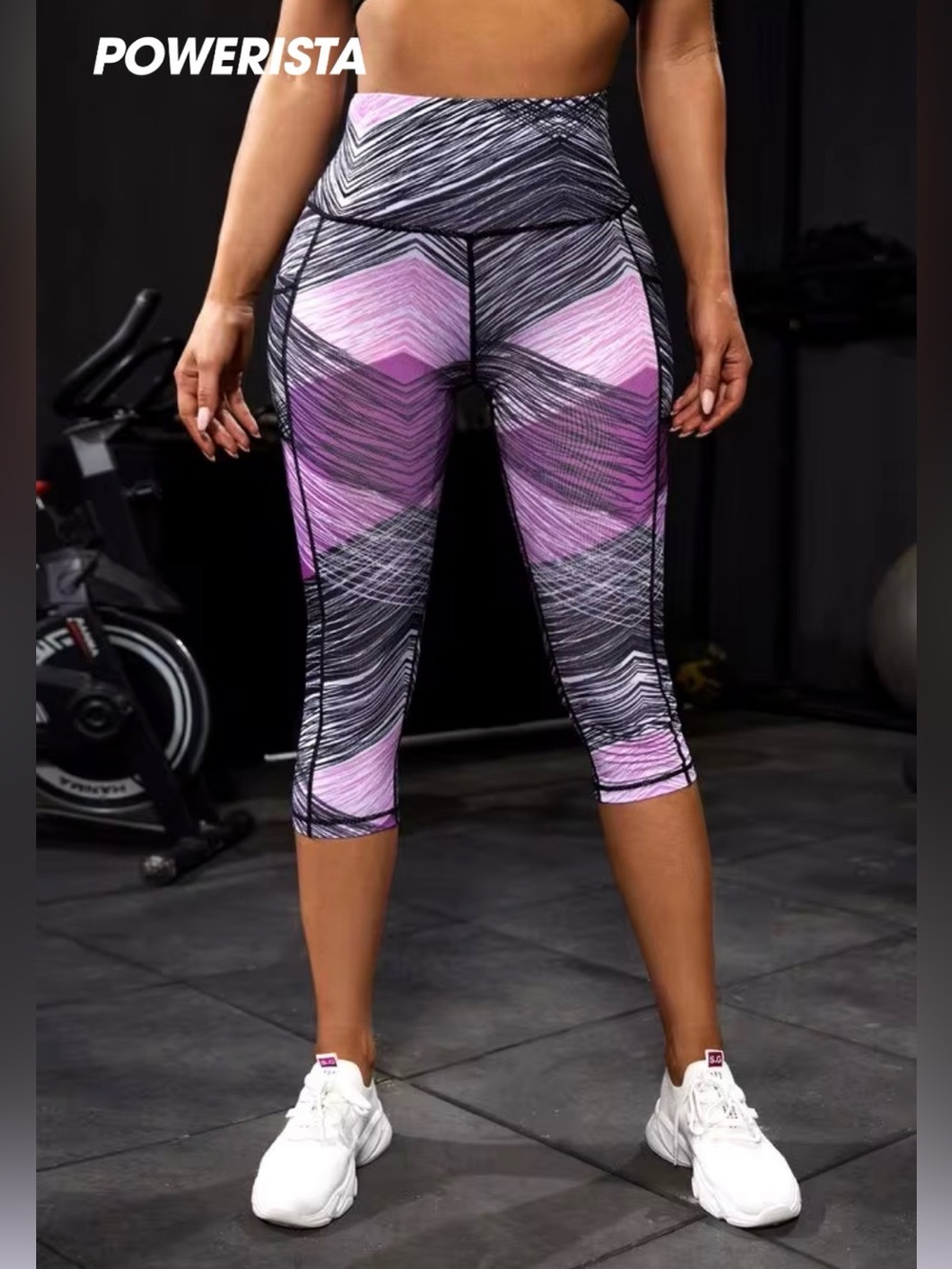 SHEIN Powerista Purple Geometric Print High Rise Capri Active Leggings - Size M